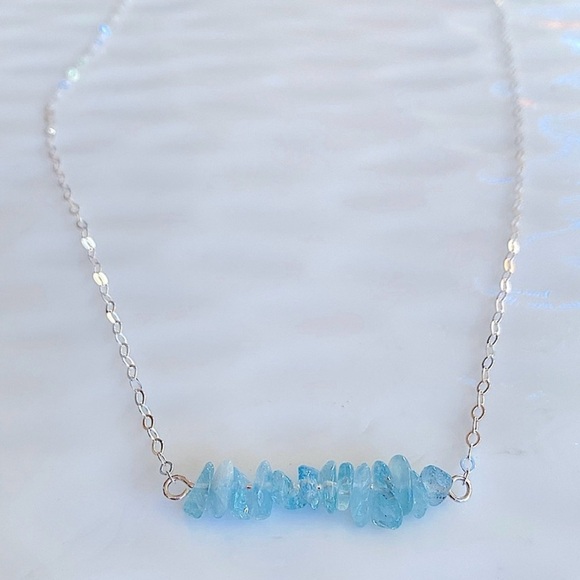 Sterling Silver and Blue Aquamarine beads Necklace 18” inches - Picture 3 of 6